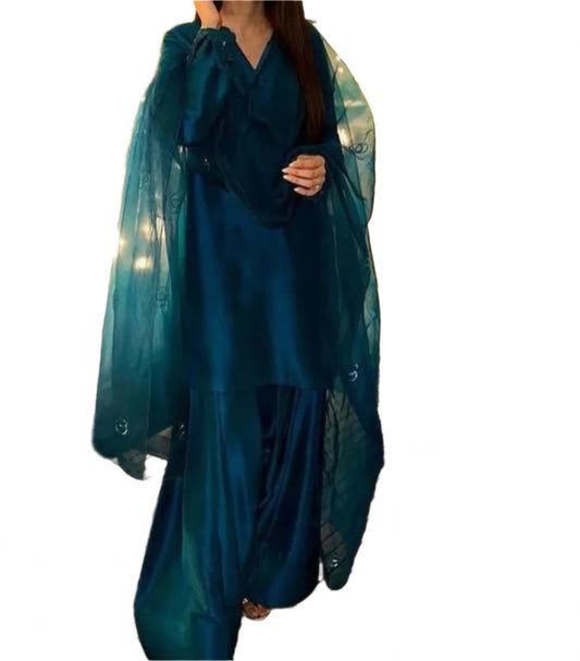 Deep Teal Organza & Silk Farshi Shalwar Set