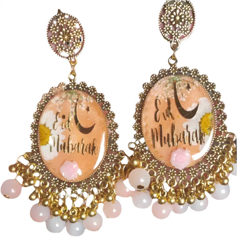 Eid Mubarak Peach Floral Earrings