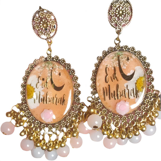 Eid Mubarak Peach Floral Earrings