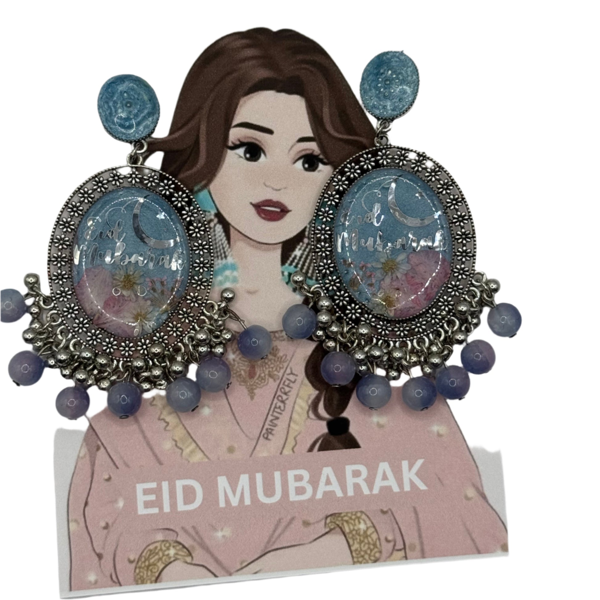 Eid Mubarak Sky Blue Crescent Moon Earrings