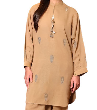Elegant Beige Embroidered Kurta Set