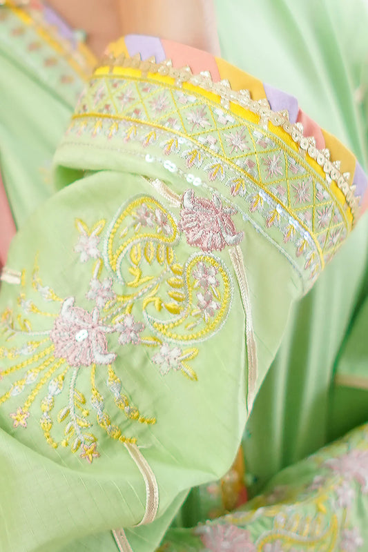 Lime Green Embroidered Lawn Suit with Contrasting Dupatta