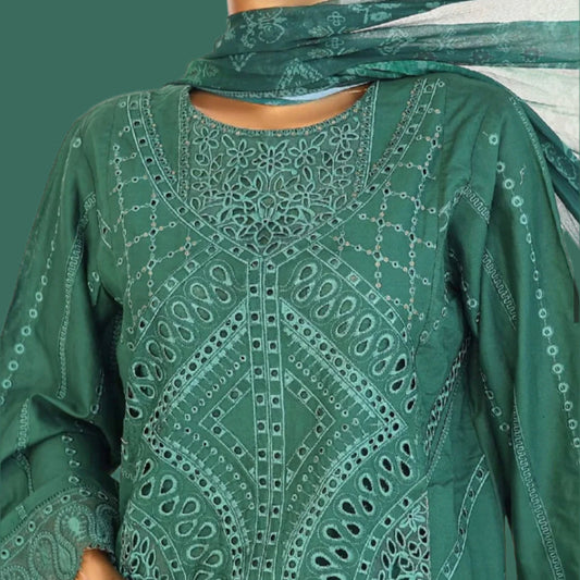 Green Embroidered Three-Piece Outfit