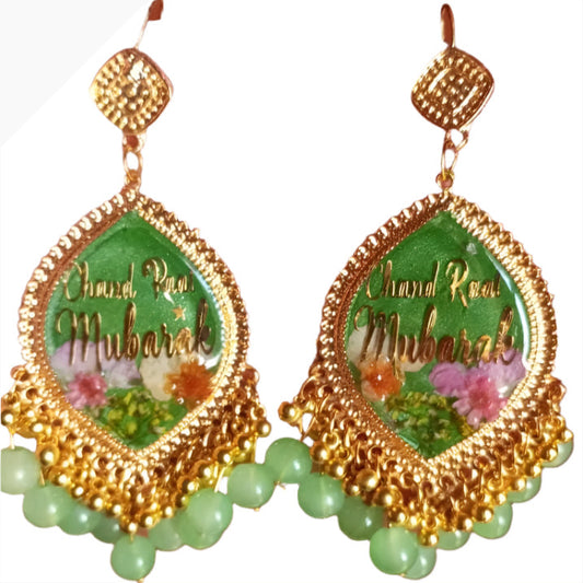 Green Tear-Drop Chand Raat Mubarak Earrings