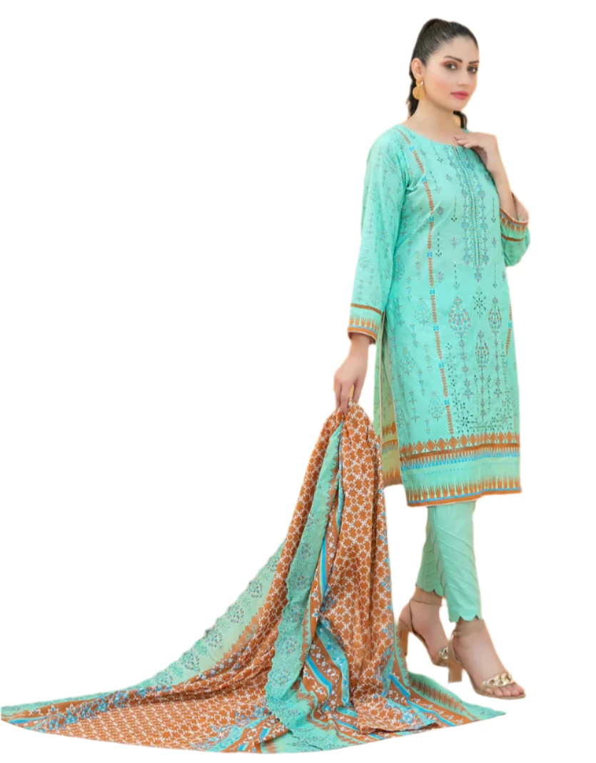 Aqua Blue Printed Kurta Set with Dupatta