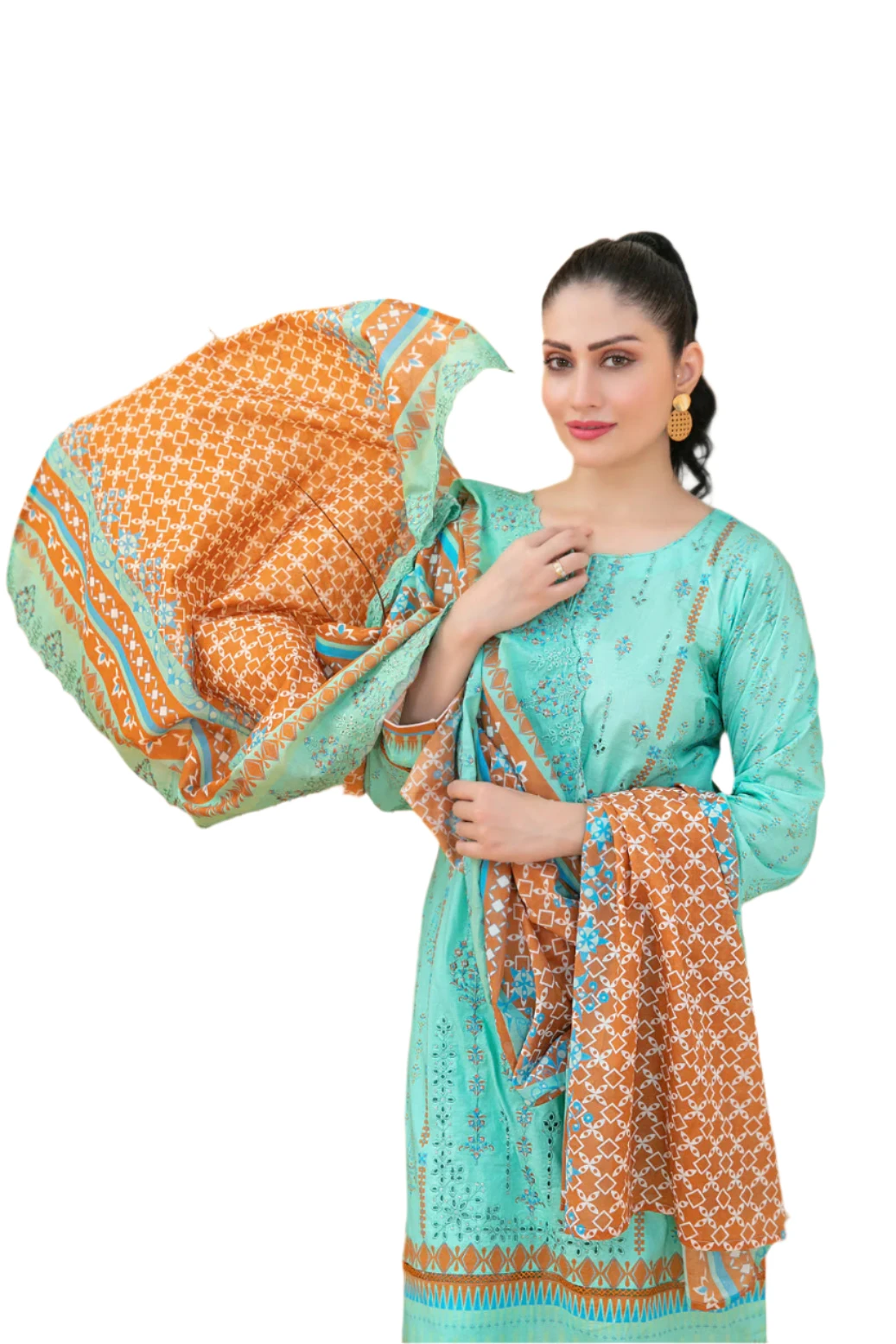 Aqua Blue Printed Kurta Set with Dupatta