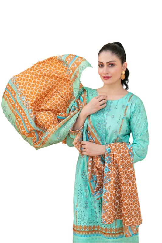 Aqua Blue Printed Kurta Set with Dupatta