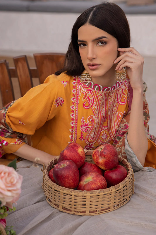 Mustard Embroidered Kurta Set with Printed Dupatta