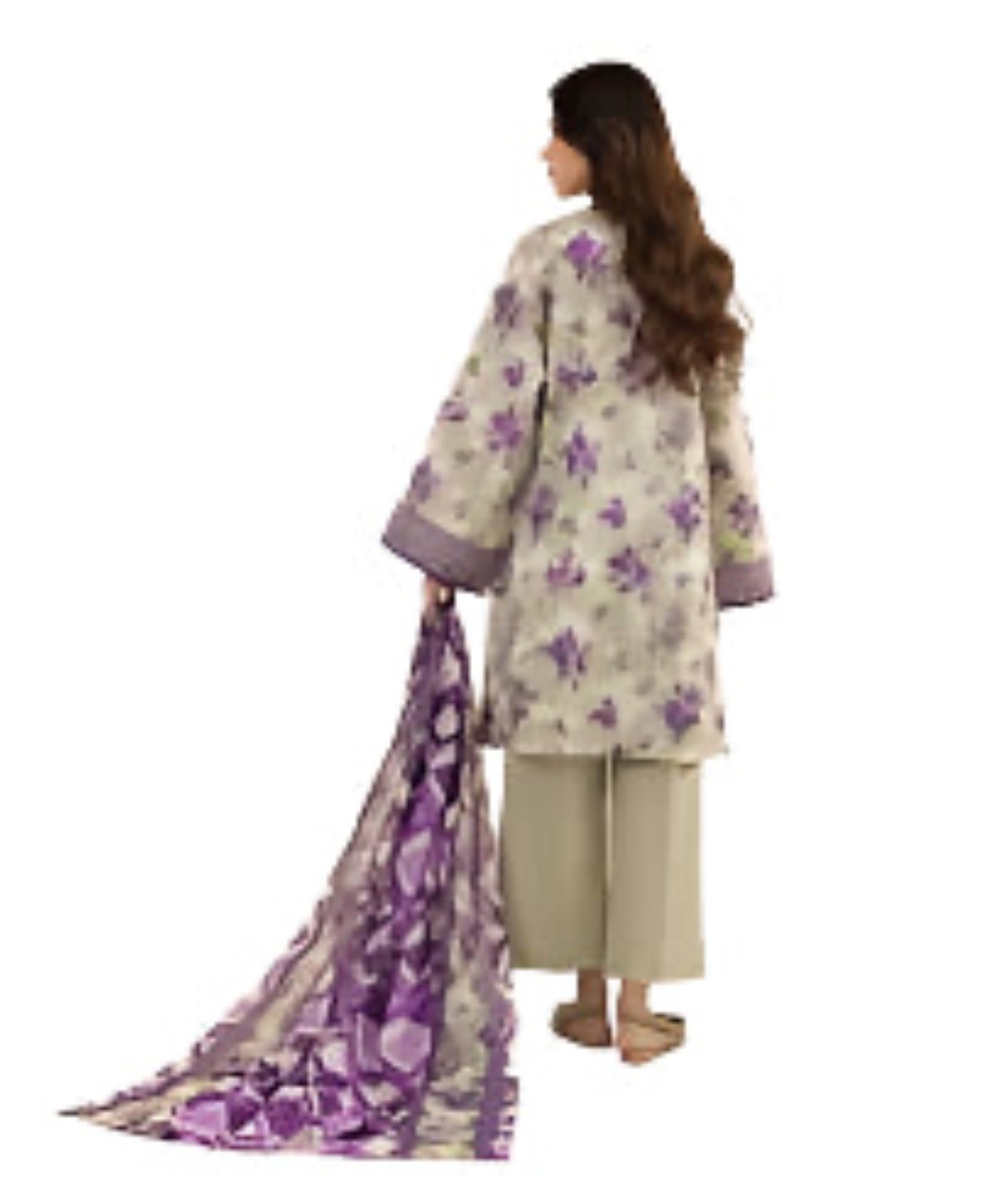 Cream & Purple Floral Printed Lawn Suit