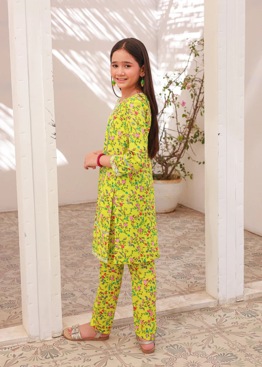 Yellow Floral Embroidered Kids' Kurta Set