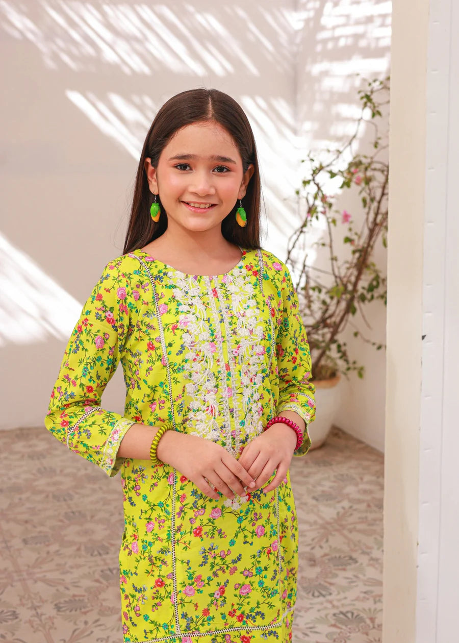 Yellow Floral Embroidered Kids' Kurta Set