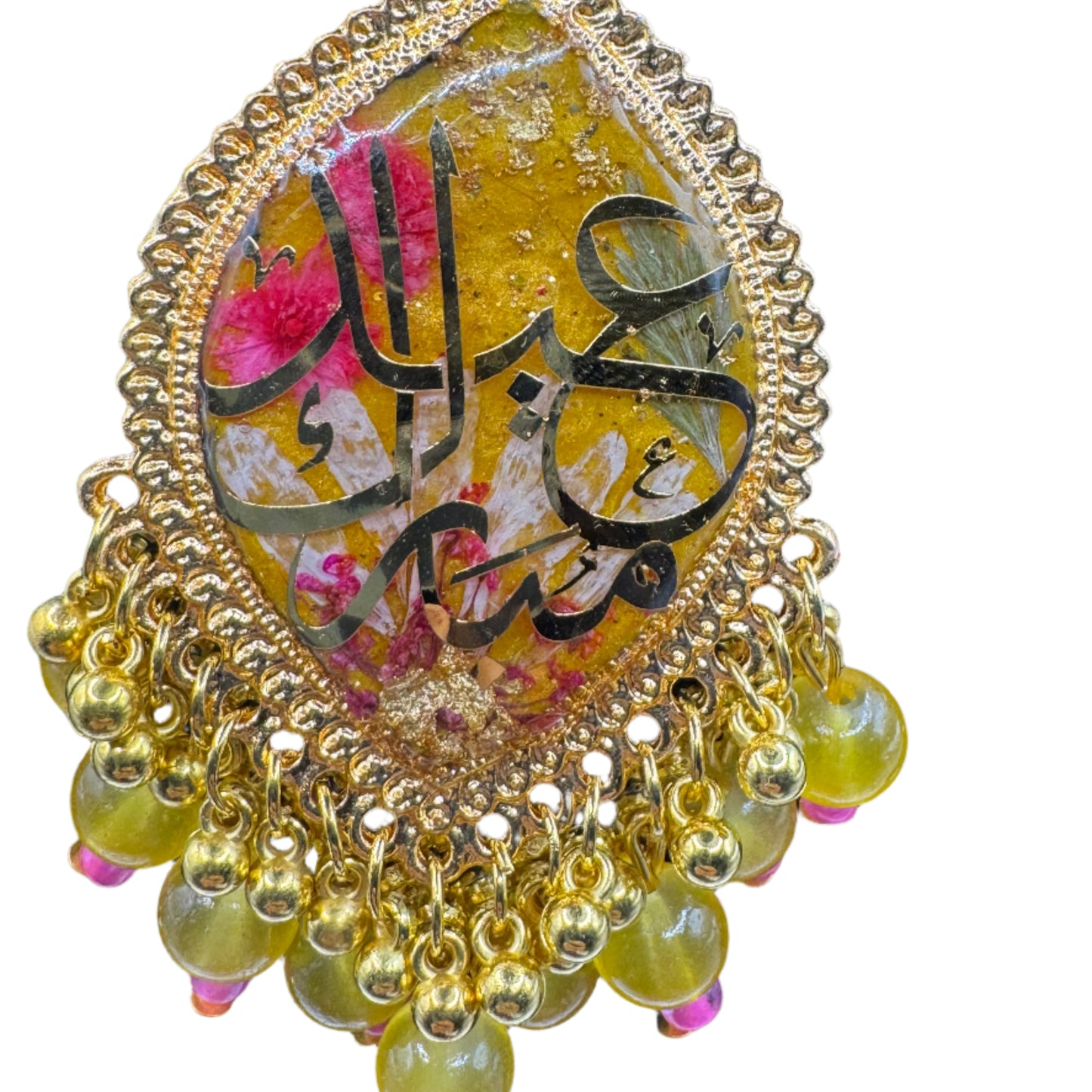 Golden Tear-Drop Urdu Calligraphy Earrings