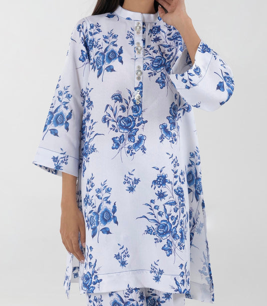 White and Blue Floral Printed Co-ord Set
