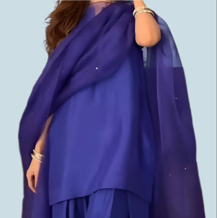 Royal Blue Three-Piece Trendy Farshi Shalwar Suits