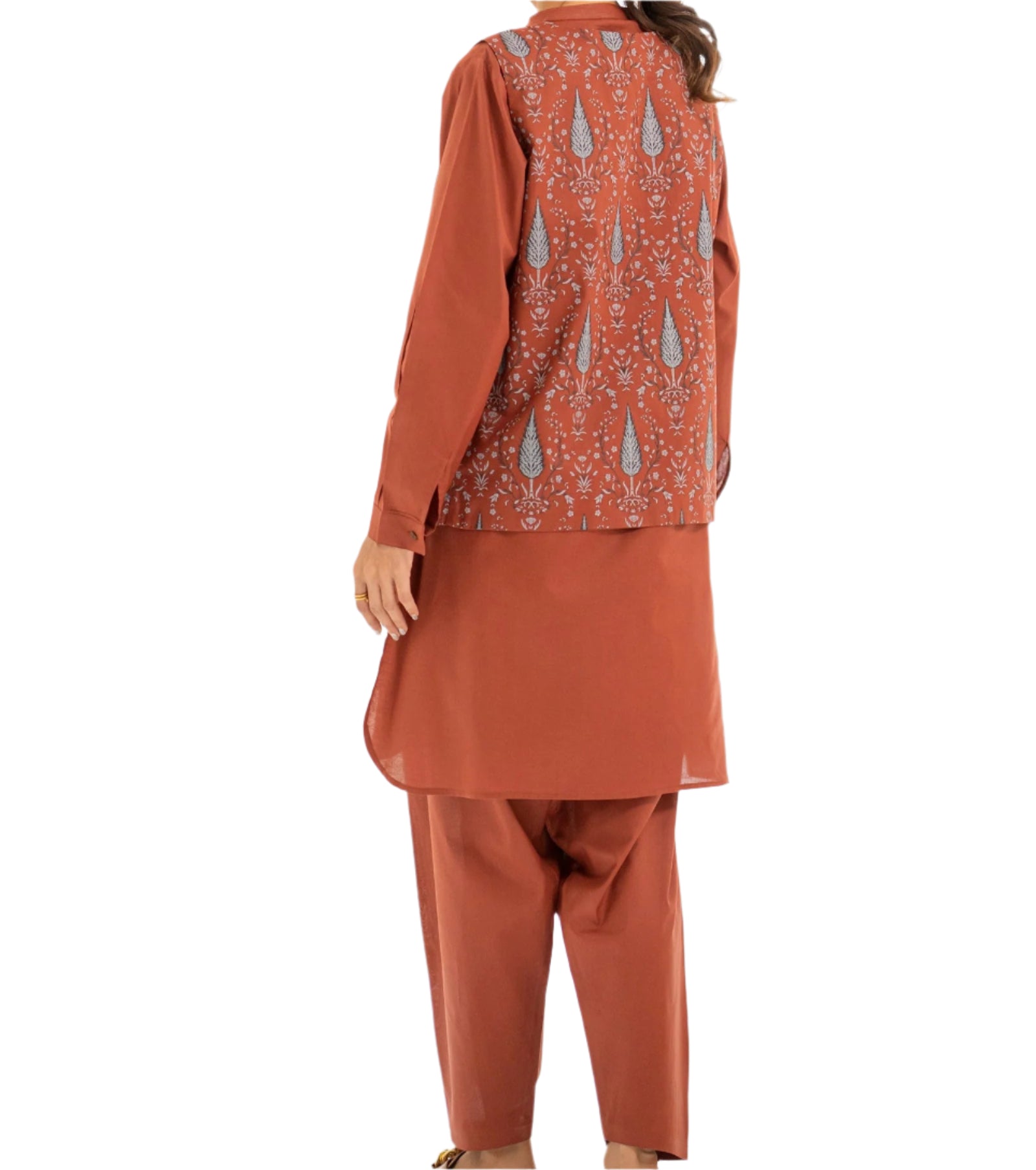 Rust_Kurta_Set_with_Embroidered_Vest