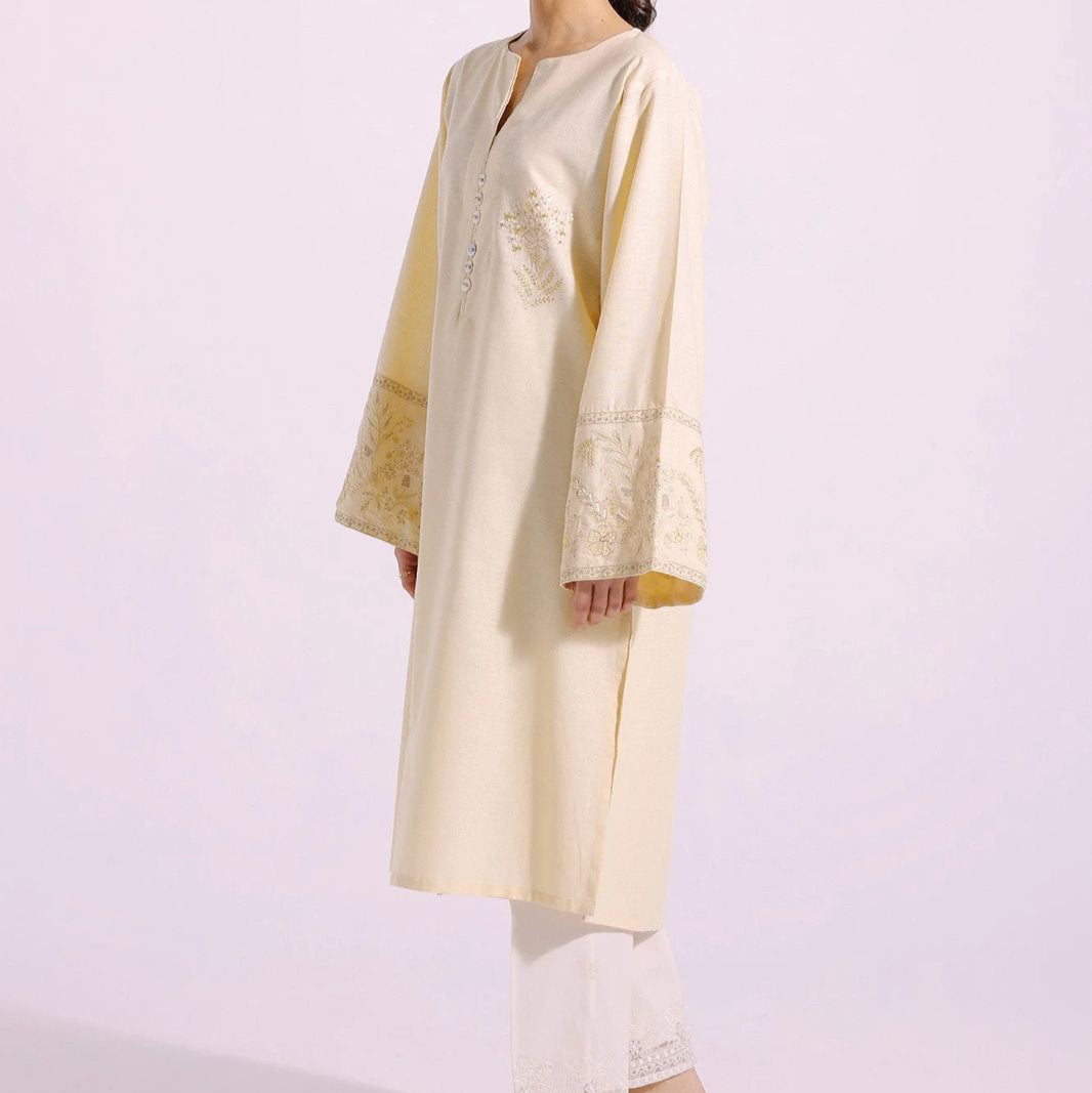 Soft Yellow Embroidered Kurta with Subtle Floral Motifs