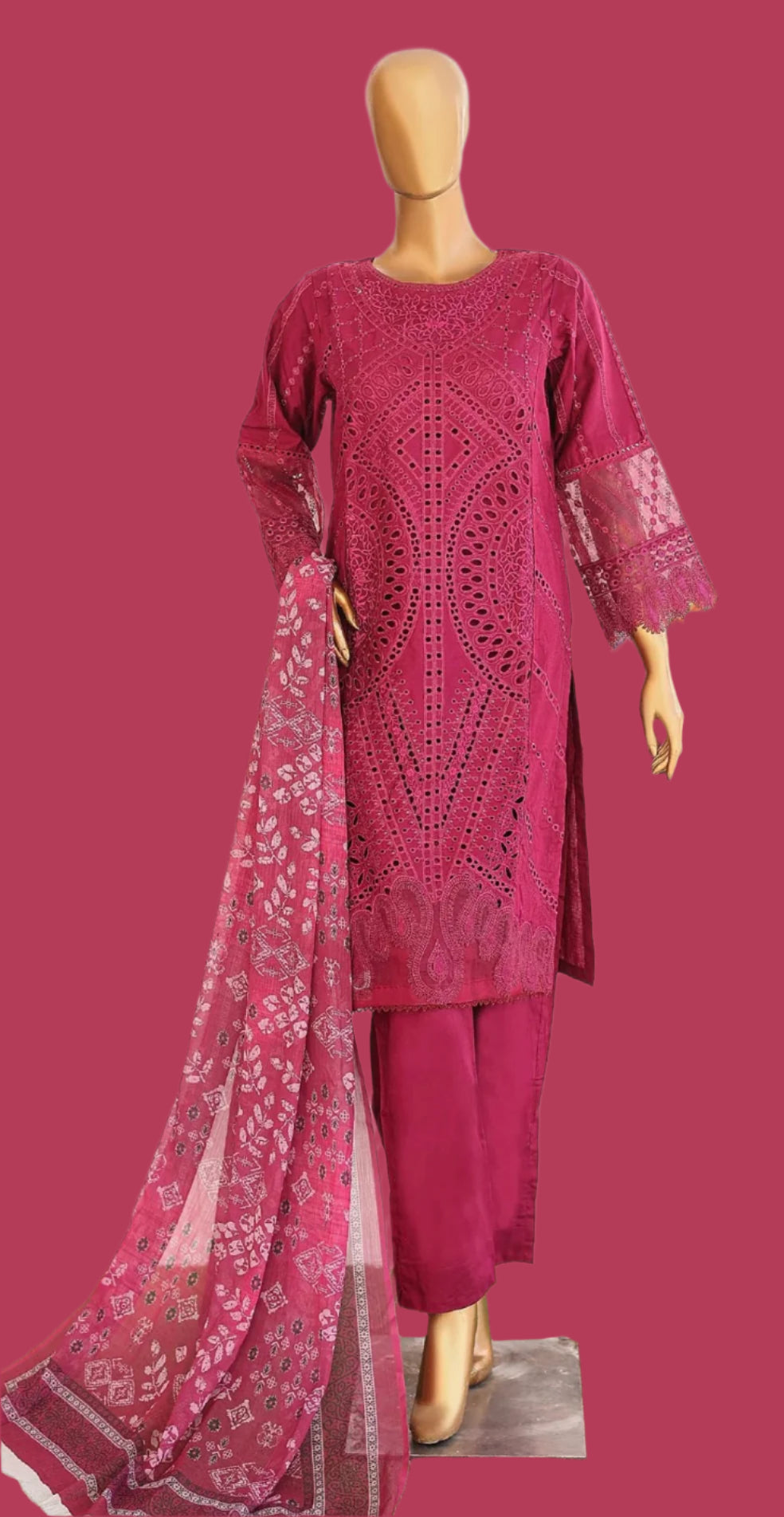 Stunning Deep Pink Embroidered Outfit