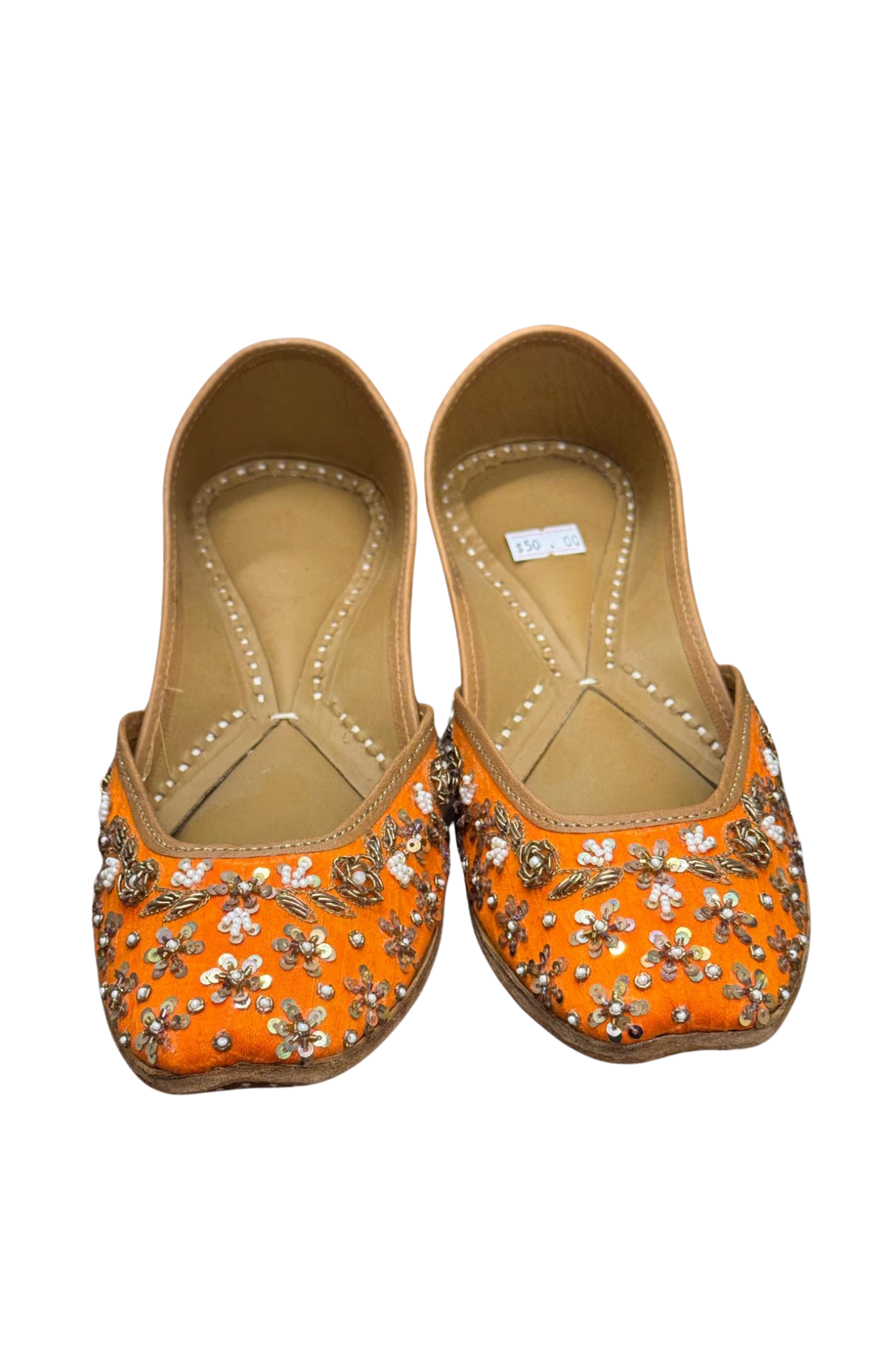 Vibrant Orange Floral Khussa