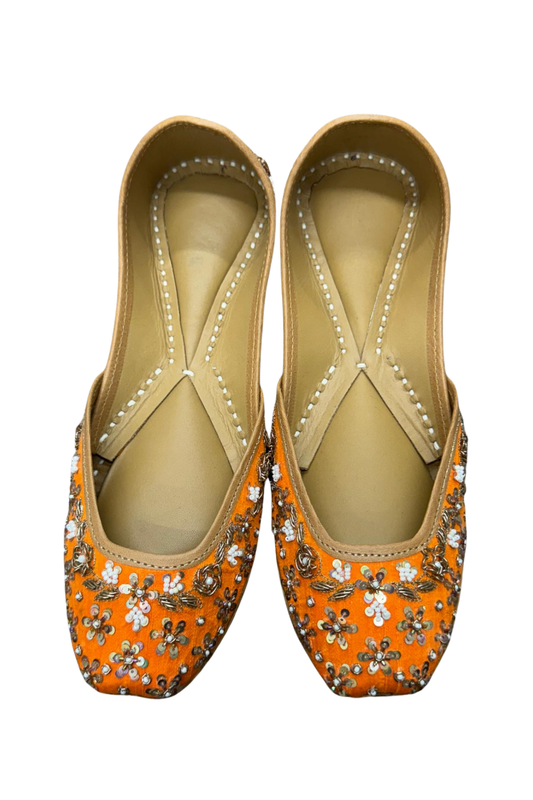 Vibrant Orange Floral Khussa