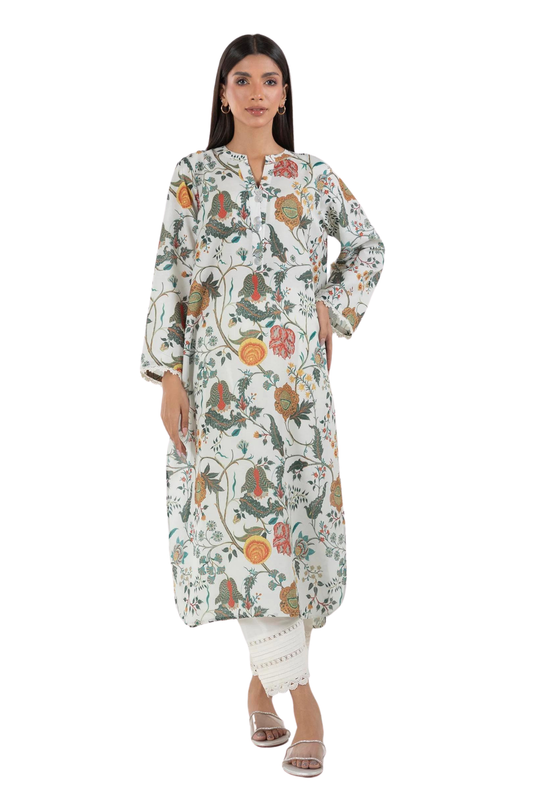 White Multi-Colored Botanical Printed Kurta