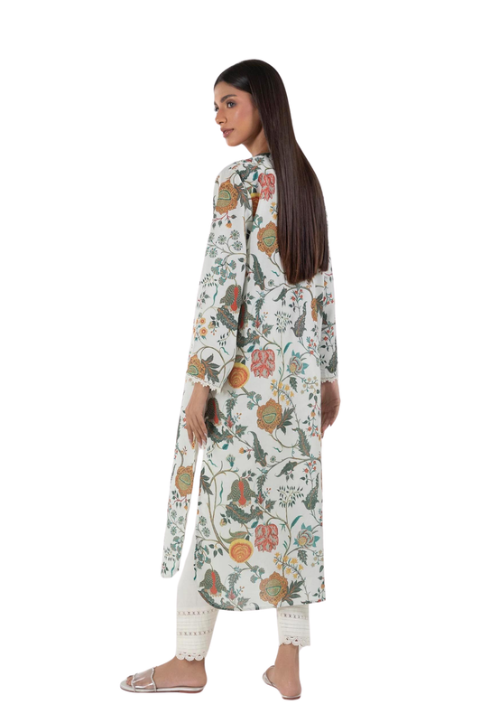 White Multi-Colored Botanical Printed Kurta
