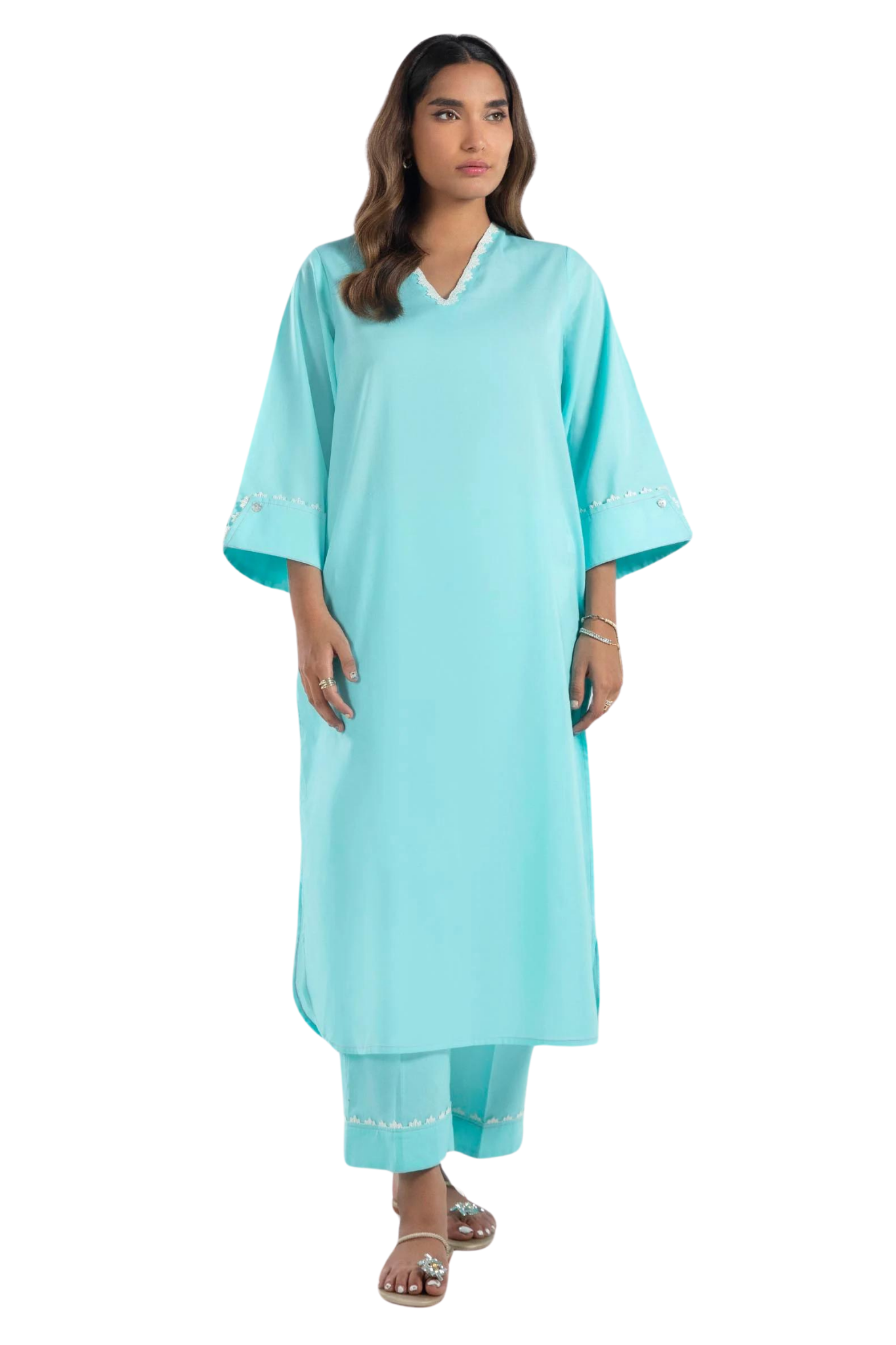 Aqua Blue Embellished suit with tissue dupatta