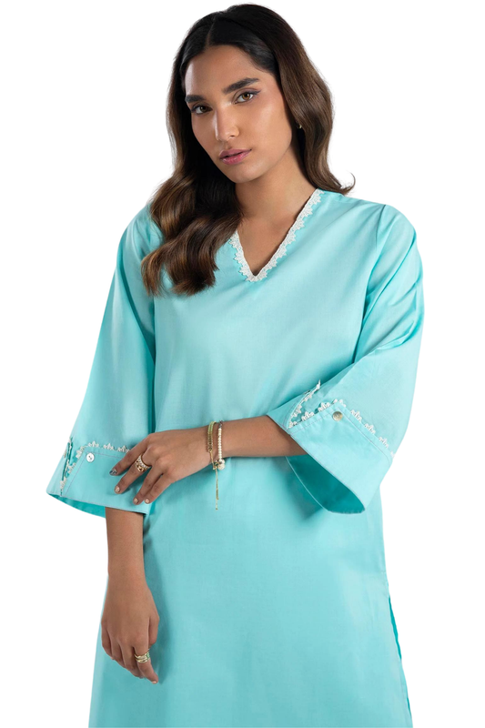 Aqua Blue Embellished suit with tissue dupatta