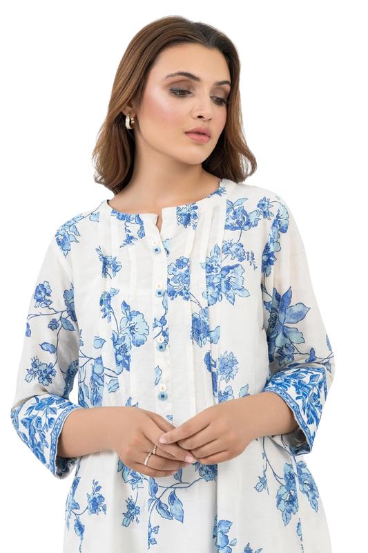 White & Blue Floral Printed Shirt