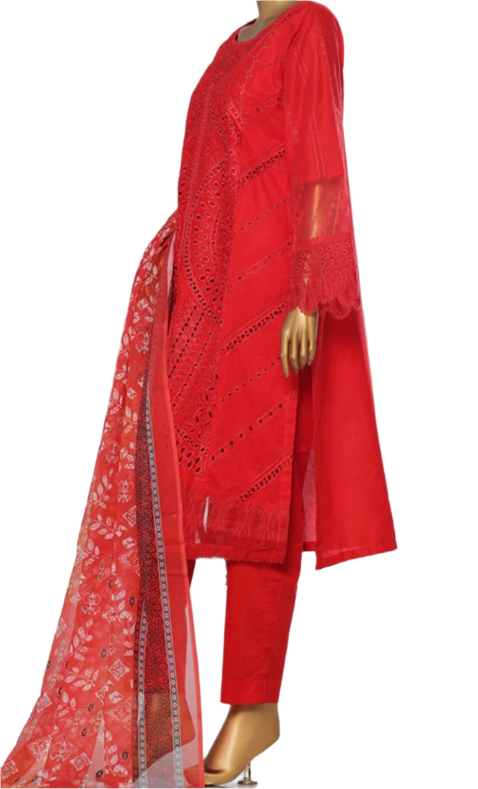 Vibrant Red Embroidered Suit – Bold & Beautiful