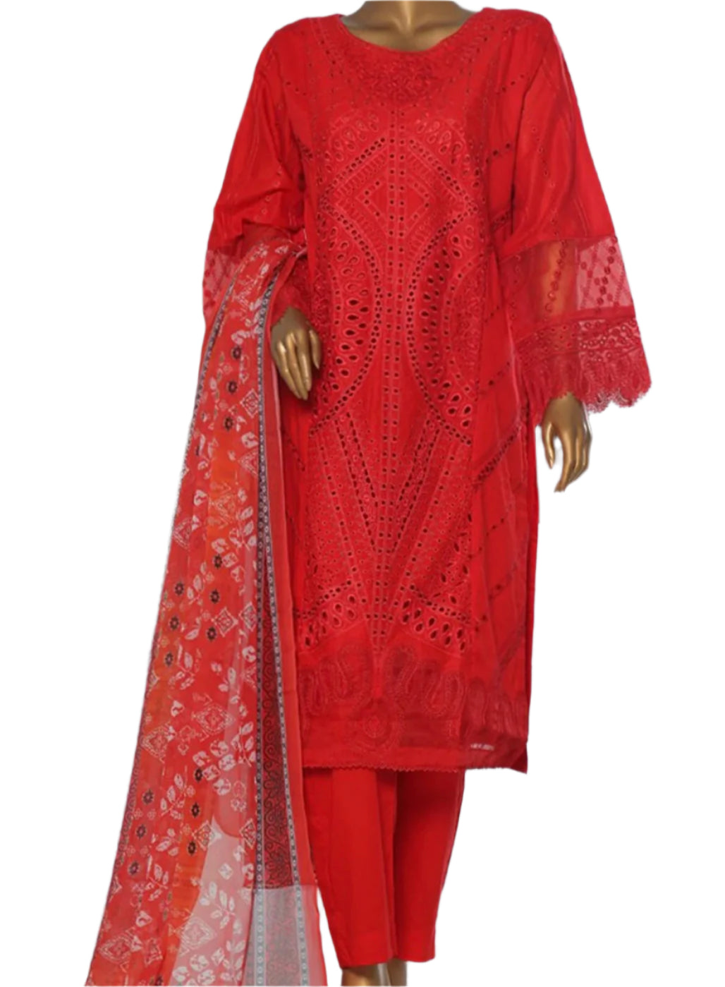 Vibrant Red Embroidered Suit – Bold & Beautiful