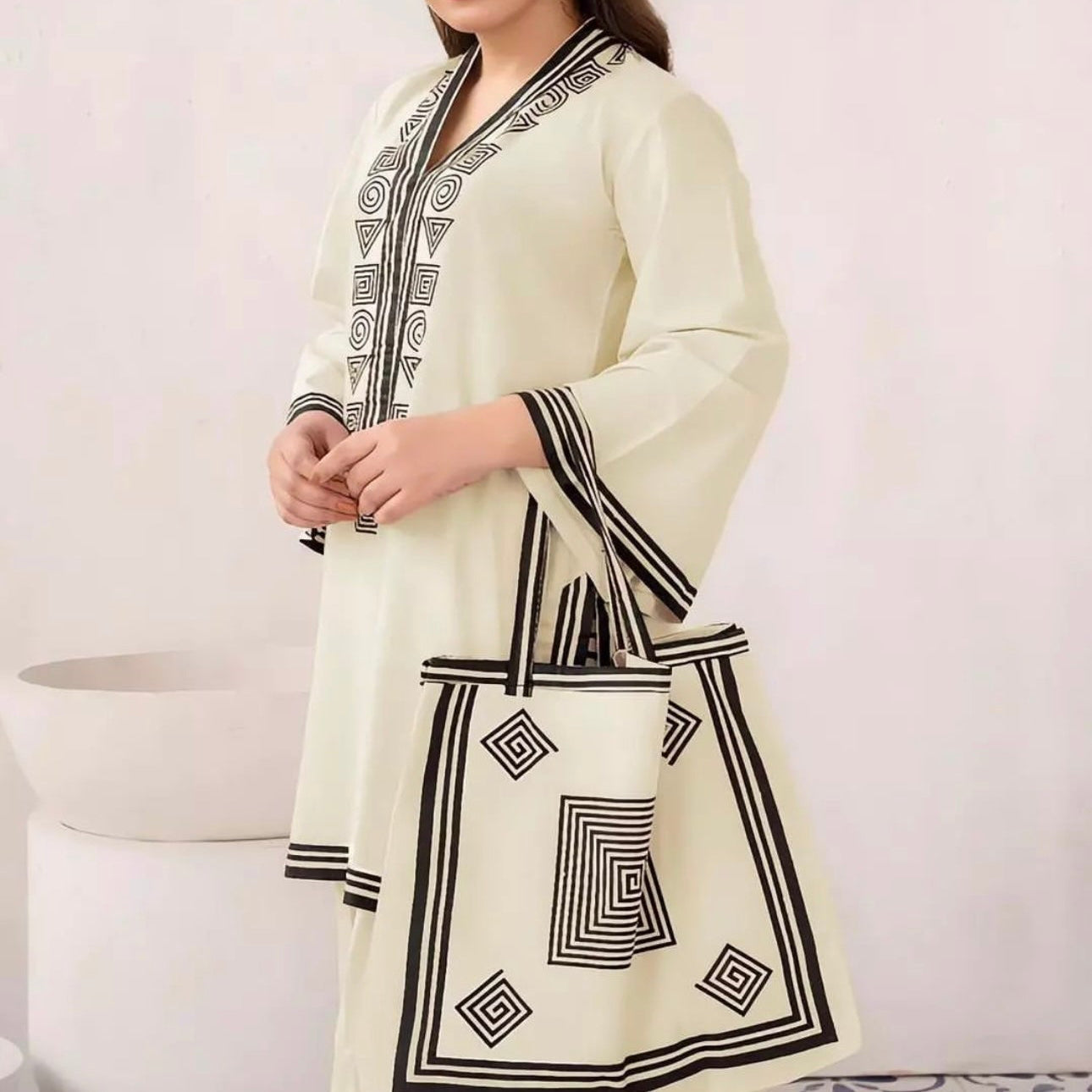 White & Black Geometric Printed Ensemble CO-ORD Set
