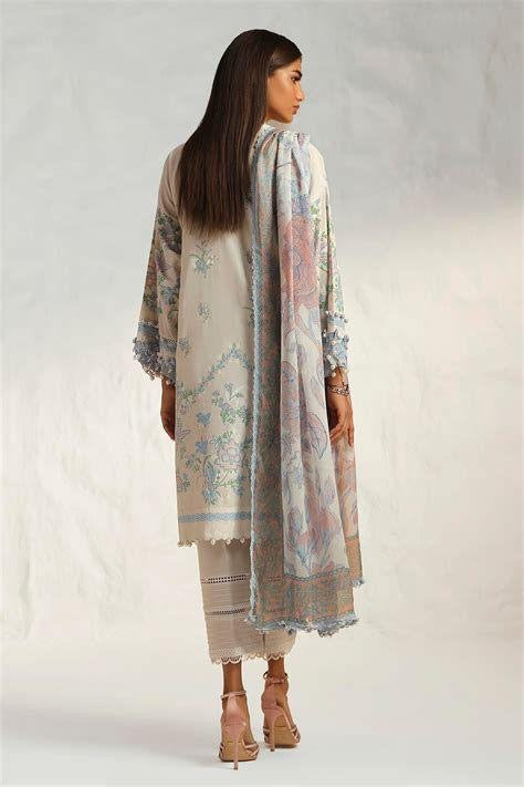 Beige & Pastel Blue Embroidered Lawn Suit