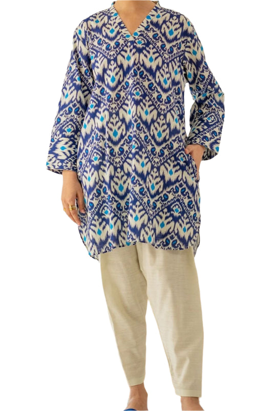 Blue Ikat Printed Kurta Set – Modern Tradition Meets Comfort